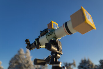 Telescope with special solar filter for observing the Sun.