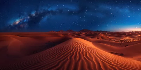 Gordijnen A desert panorama under the night sky adorned with twinkling stars. © Matthew
