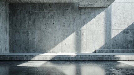 Abstract Minimalist Interior of Empty Space with LED Light and Sunlight Generative AI