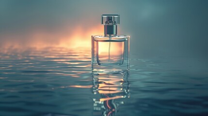 Product mockup photography, bottle of Perfume and white color background simple lighting in water - obrazy, fototapety, plakaty