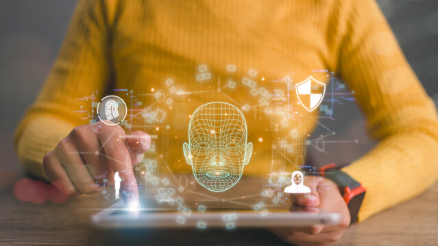 Deepfake concept matching facial movements. Face swapping or impersonation..