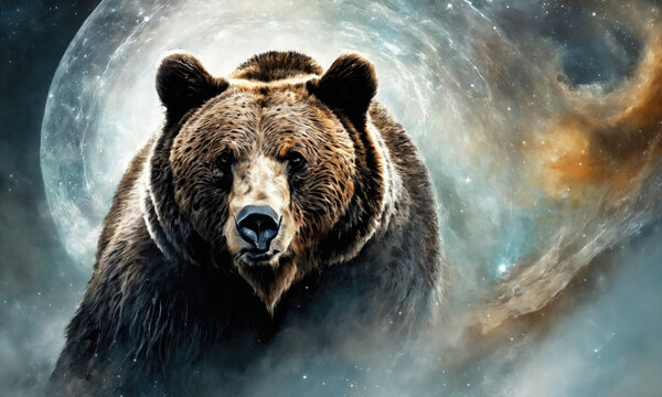 Fantasy Illustration of a wild animal bear. Digital art style wallpaper background.