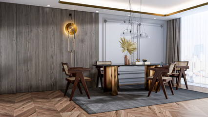 Fototapeta na wymiar 3d rendering modern luxury dining room interior decoration