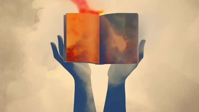 8. A person with their arms outstretched one hand holding a book representing the scientific approach and the Psychology art concept. .