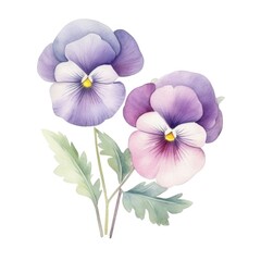 Pansy flower watercolor illustration. Floral blooming blossom painting on white background