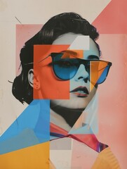A retro-inspired collage featuring women, photography, and flat geometric shapes, ideal for contemporary and surreal minimalist advertising