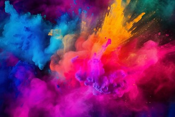 Vibrant Explosion of Colored Smoke: Dynamic mix of blue, teal, yellow, orange, pink, and purple smoke creating an abstract effect