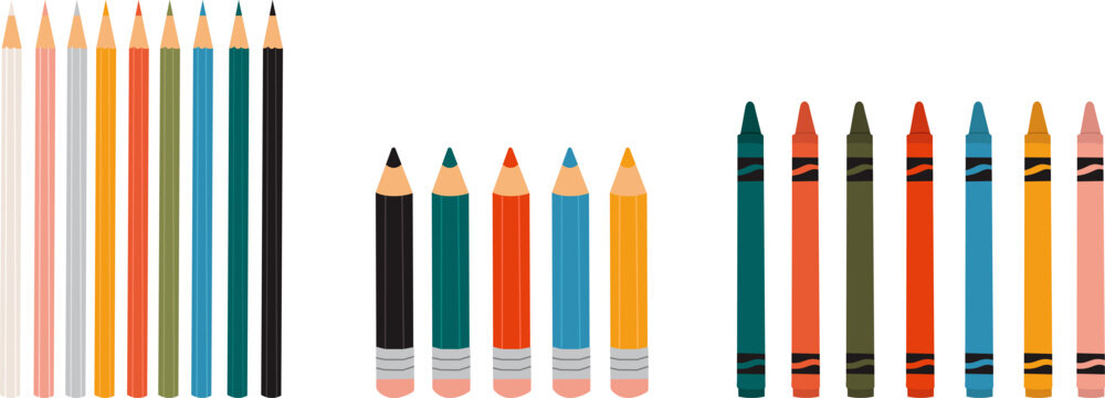 set of colored pencils on a white background vector