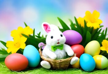 easter basket with eggs and bunny