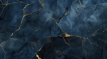 Dark blue marble abstract wallpaper adorned with lines and gold accents, reminiscent of the elegant style of kintsugi