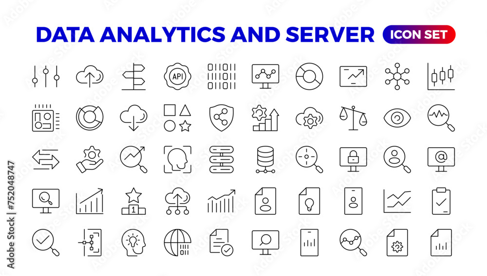 Poster data analysis, statistics, analytics - minimal thin line web icon set. outline icons collection. sim