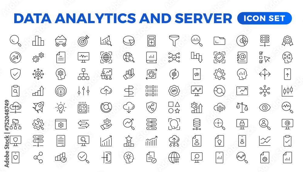 Poster data analysis, statistics, analytics - minimal thin line web icon set. outline icons collection. sim