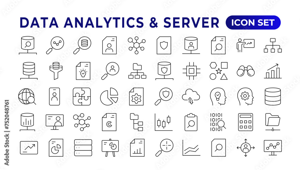 Poster data analysis, statistics, analytics - minimal thin line web icon set. outline icons collection. sim