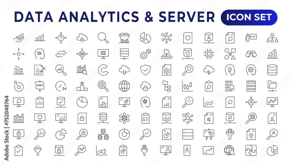 Poster data analysis, statistics, analytics - minimal thin line web icon set. outline icons collection. sim