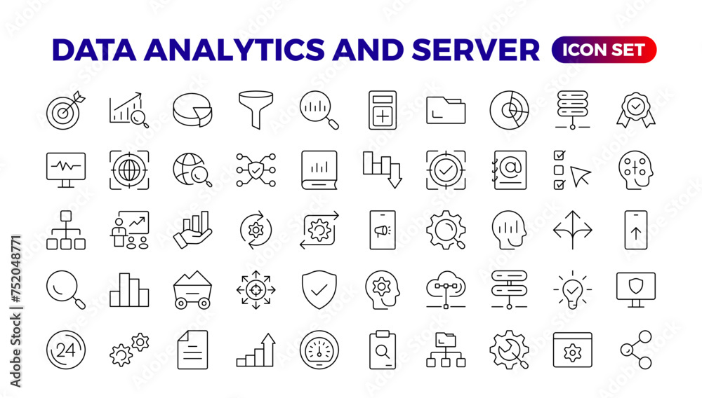 Poster data analysis, statistics, analytics - minimal thin line web icon set. outline icons collection. sim