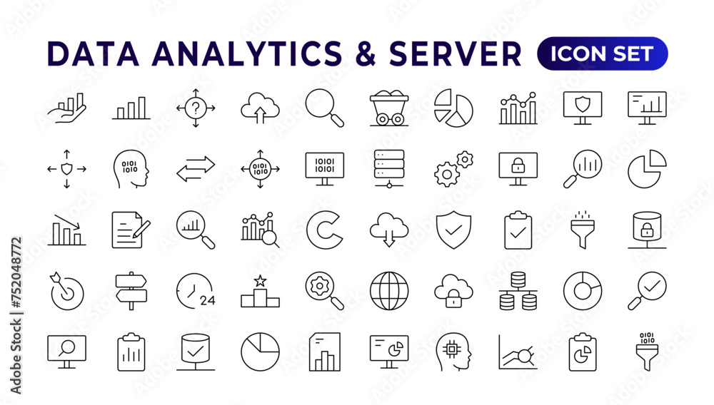 Poster data analysis, statistics, analytics - minimal thin line web icon set. outline icons collection. sim
