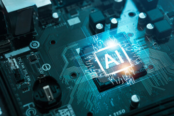 AI concept, controlling technological tools, intelligent robots. Development of an artificial code of ethics chips artificial intelligence science and technology and future global connectivity