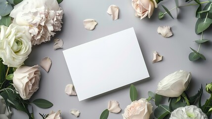 Minimalist floral wedding invitation card design template, various white bouquet ,generative ai,