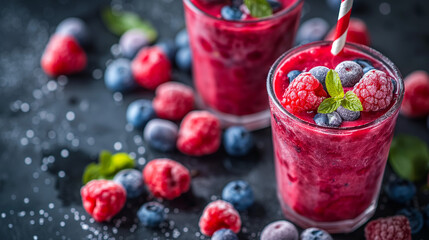 Berry smoothie, healthy juicy vitamin drink diet or vegan food concept, fresh vitamins, homemade...