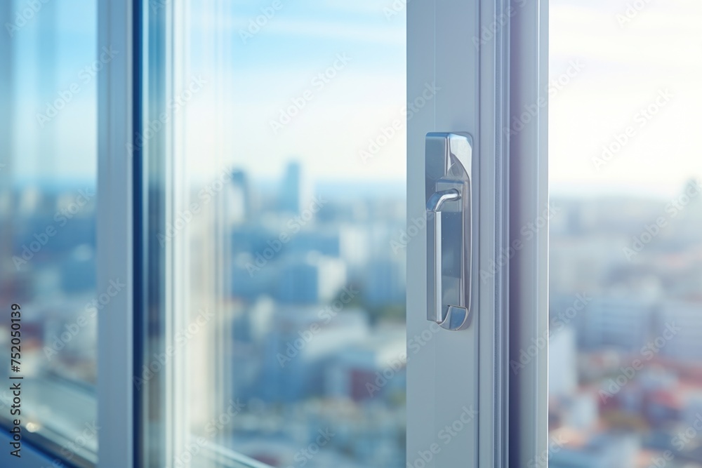 Poster A detailed view of a door handle on a window, suitable for various design projects