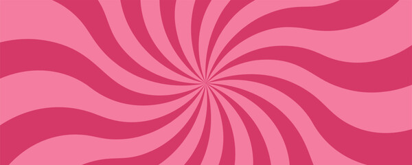 Swirl pink candy background. Spiral strawberry vector sunburst with cream texture. Cute cartoon wallpaper. Sweet marshmallow and lollipop radial twist and vortex. Abstract sunbeam illustration.