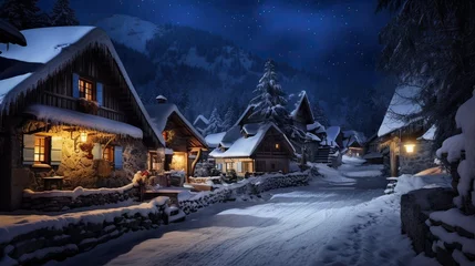 Foto auf Glas landscape village in winter © FAMS IDEA
