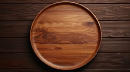A wooden plate displayed on a table. Suitable for food and dining concepts - obrazy, fototapety, plakaty