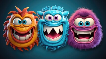 Group of cartoon monsters with mouths open. Perfect for children's illustrations - obrazy, fototapety, plakaty