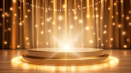 Glittering gold curtains reveal the show's grand opening stage