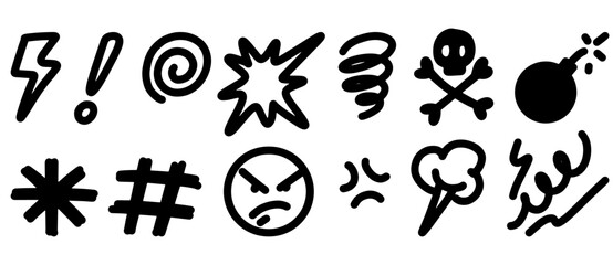 Doodle sketch style of Swearing icons cartoon hand drawn illustration for concept design.