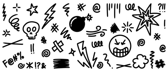 Doodle sketch style of Swearing icons cartoon hand drawn illustration for concept design.