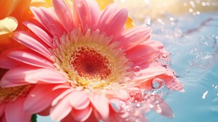Close up of a pink flower submerged in water, suitable for nature or spa themed designs