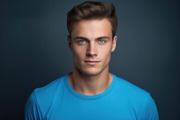 Obraz premium A man in a blue shirt looking directly at the camera. Suitable for business and casual concepts