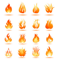 fire flame icons set isolated on white background,, energy and power concept. cartoon simple vector illustration