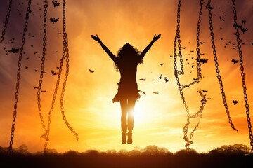 A woman joyfully jumping in the air. Perfect for lifestyle or happiness concepts