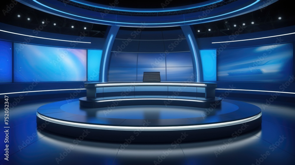 Fototapete a modern tv studio with a large screen and a bench. perfect for broadcasting or filming events