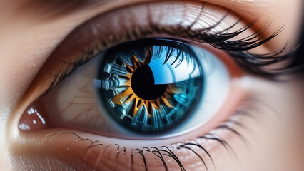 Fototapeta premium Close up view of beautiful blue female eye, macro