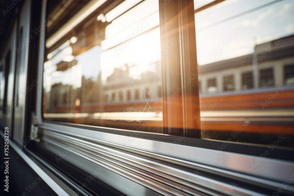 Aufkleber a view of a train seen through a window. suitable for transportation concepts