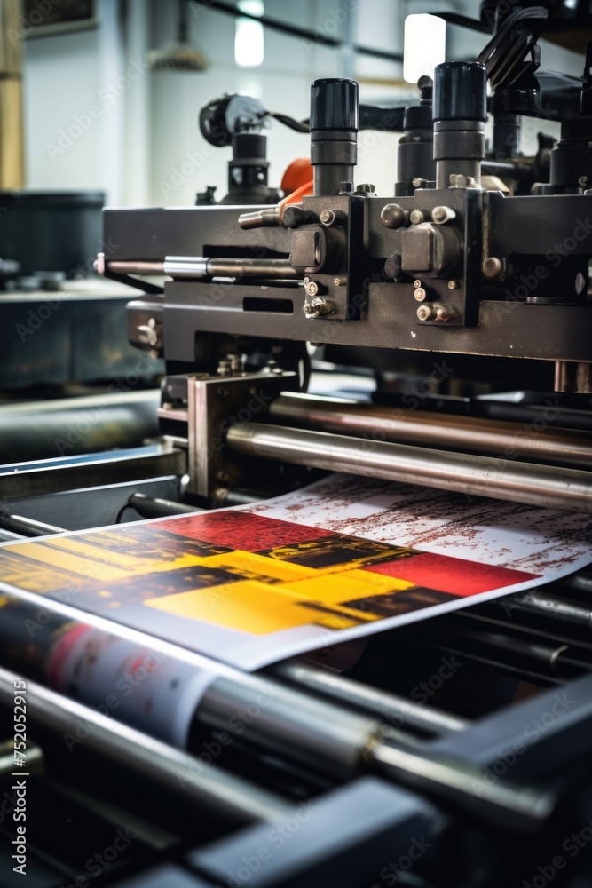 Poster industrial printing machine with printed design, suitable for graphic design projects