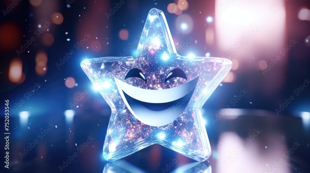 Poster A shiny star with a smiling face, suitable for various designs
