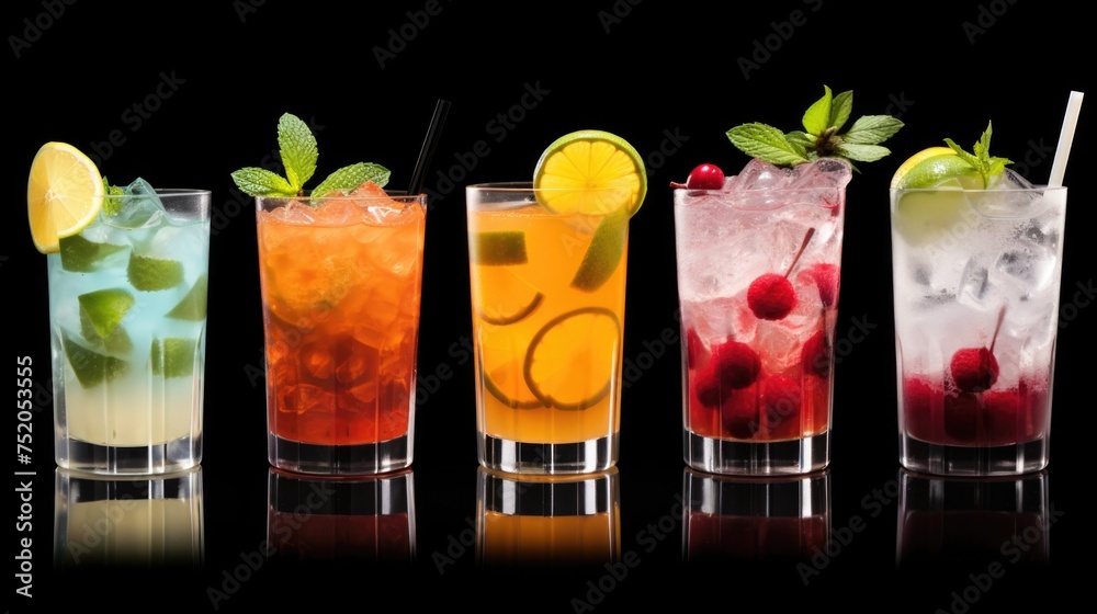 Poster Four different types of drinks lined up, suitable for beverage concepts