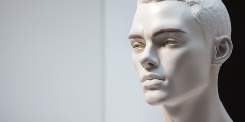 A white mannequin head with short hair. Suitable for beauty and fashion concepts