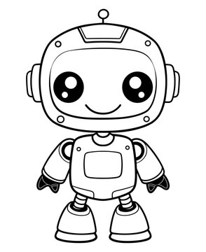 Robot coloring page, isolated coloring book. Color pages for kids featuring an isolated robot toy.