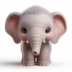 Obraz premium Realistic whole body of cute elephant 3d animal in front view with white background