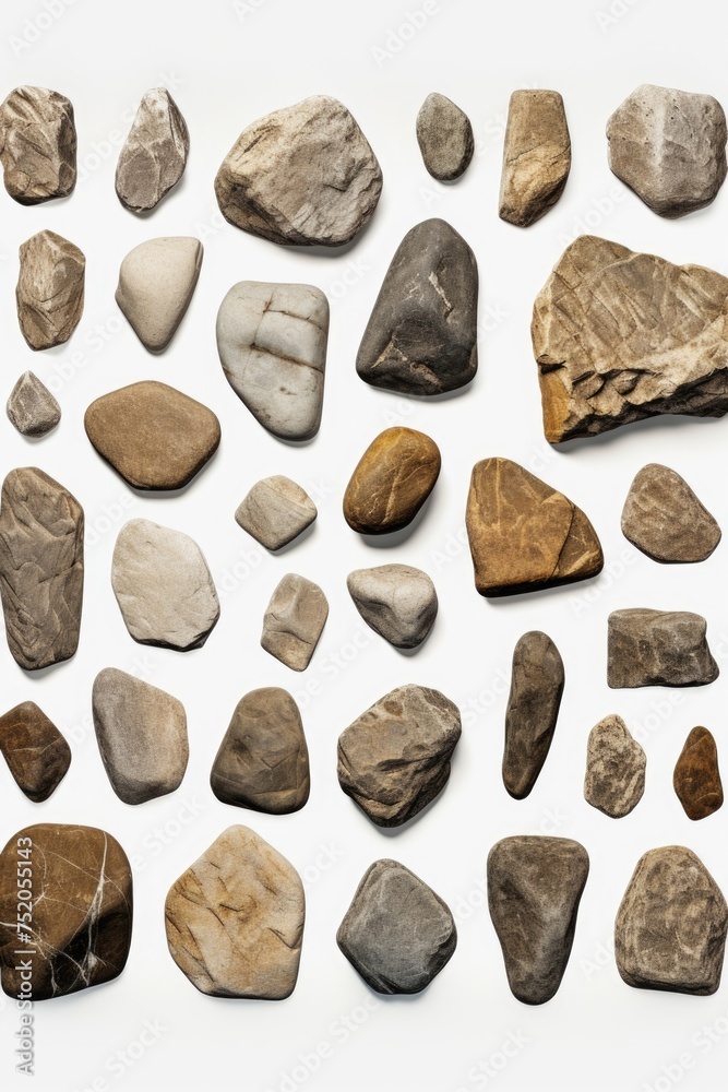 Aufkleber a collection of rocks on a white surface, suitable for various design projects