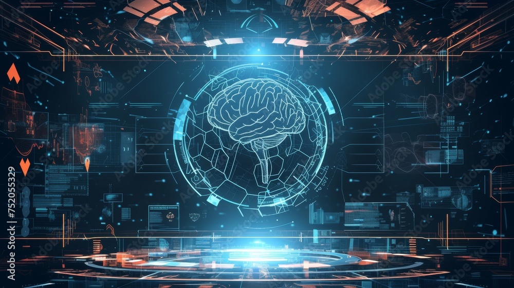 Fototapete Various Artificial Intelligence concepts. Deep learning. GUI (Graphical User Interface).