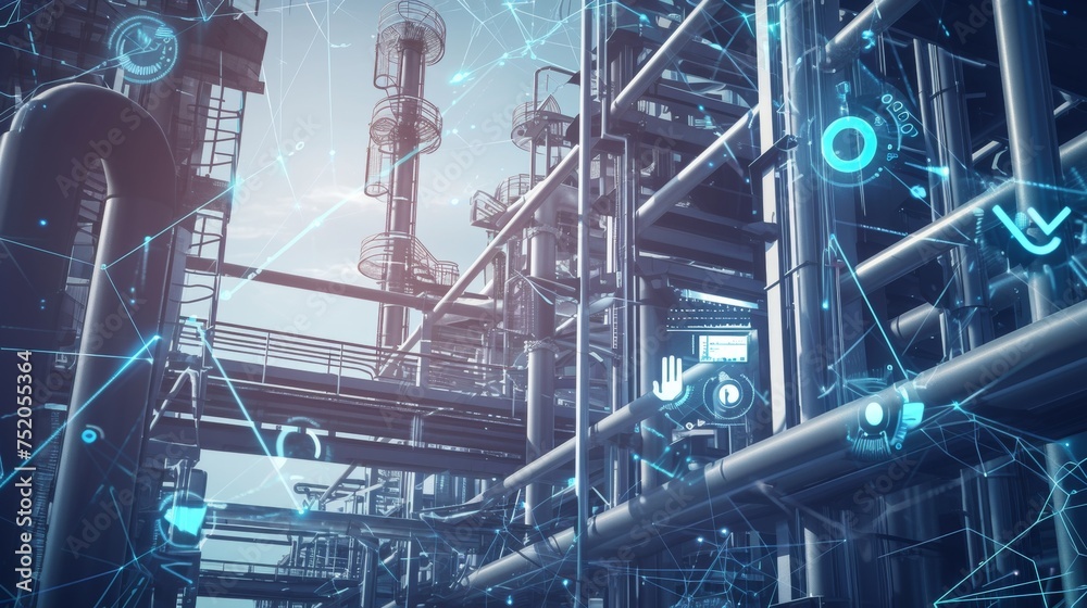 Poster technology concept in industrial production. communication network. industrie 4.0. factory automatio