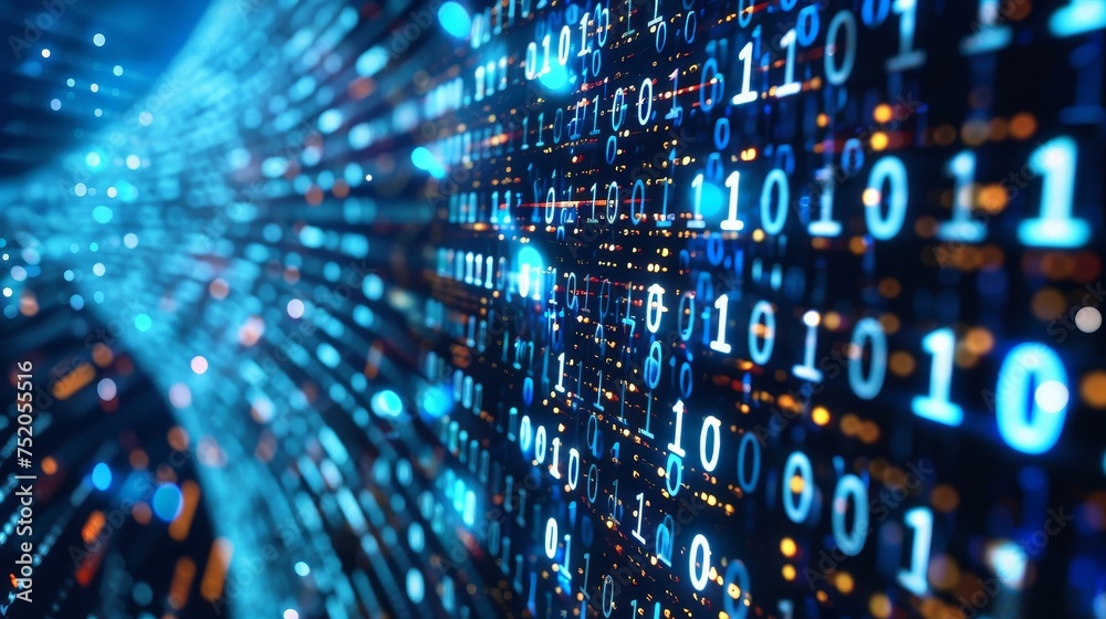Poster Programming. Binary code. Digital transformation concept.