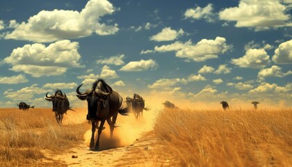 Wildebeest during safari - obrazy, fototapety, plakaty