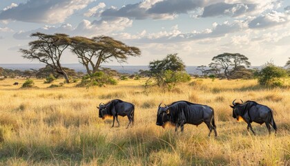 Wildebeest during safari - obrazy, fototapety, plakaty